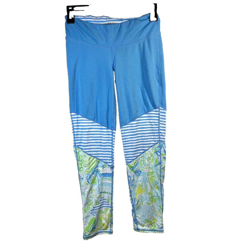 Lilly Pulitzer Leggings Womens SM Blue Floral Stripe Luxletic Ankle Yoga Preppy